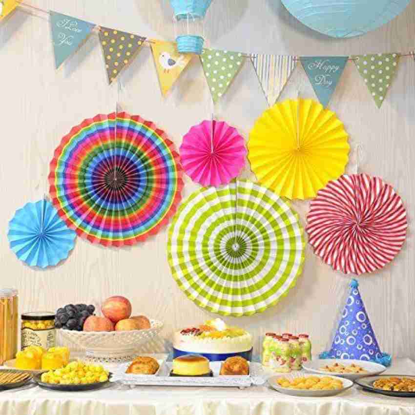 Assembled Happy Birthday Banner with Colorful Hanging Paper Fans for Pastel  Rainbow Party Decorations 