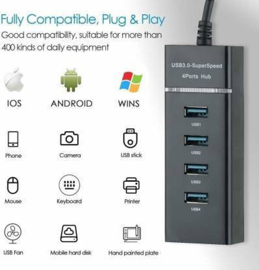 4 Port USB 3.0 Hub - USB-A to 4x USB-A - SuperSpeed 5Gbps Portable USB 3.2  Gen 1 Type-A Hub - USB Bus Powered - Laptop/Desktop USB Hub with Long Cable