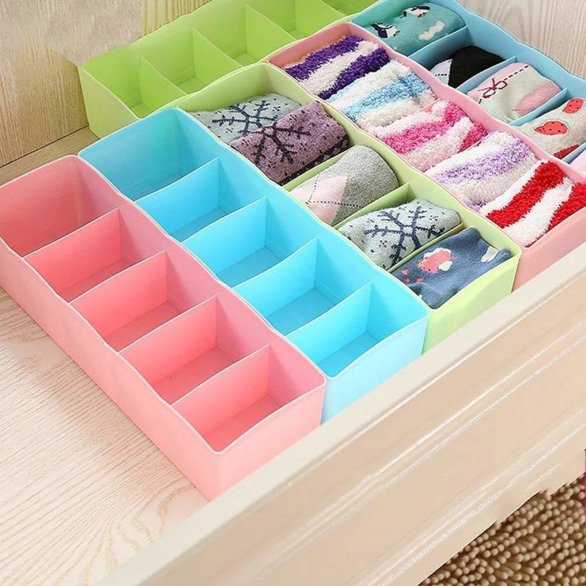 SEASPIRIT Plastic Adjustable Stretchable Interlocking Drawer Divider-Pack  of 6 pieces Organizer for Stationery, Makeup, Socks any Small Items Drawer