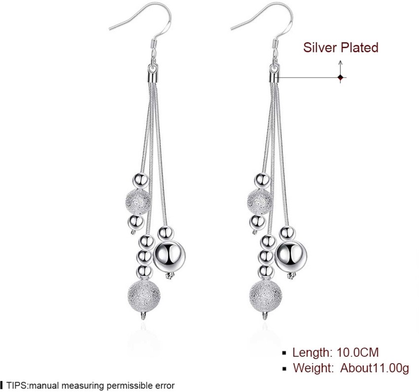 Nilu's Collection Elegant Silver Earrings For Women Trendy Wedding  Jewellery Silver Plated Three Line Beads Female Earrings Gift Silver Tassel  Earring