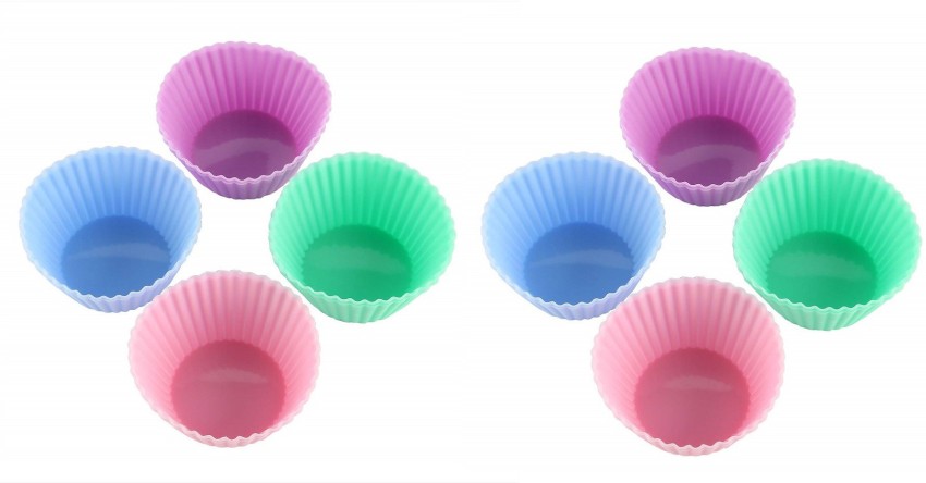 Silicone Cupcake Moulds, Multicolour Shape ( Round, Rose, Star, Heart) Pack  of 8