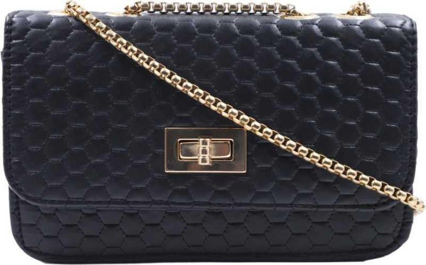 Black sling bag discount with gold chain