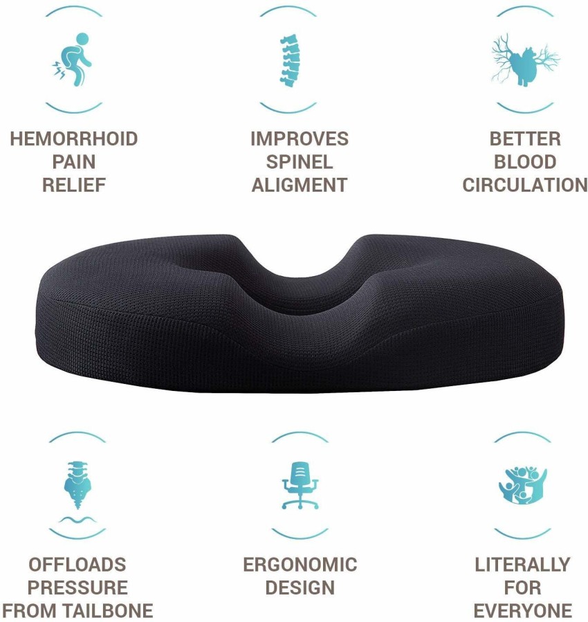 Orthopedic Donut Seat Cushion with Cooling Gel Infused Memory Foam -  Ergonomic Pressure Pain Relief For Coccyx, Tailbone, and Hemorrhoid Pain -  Comfortable Seat Pillow - Black 