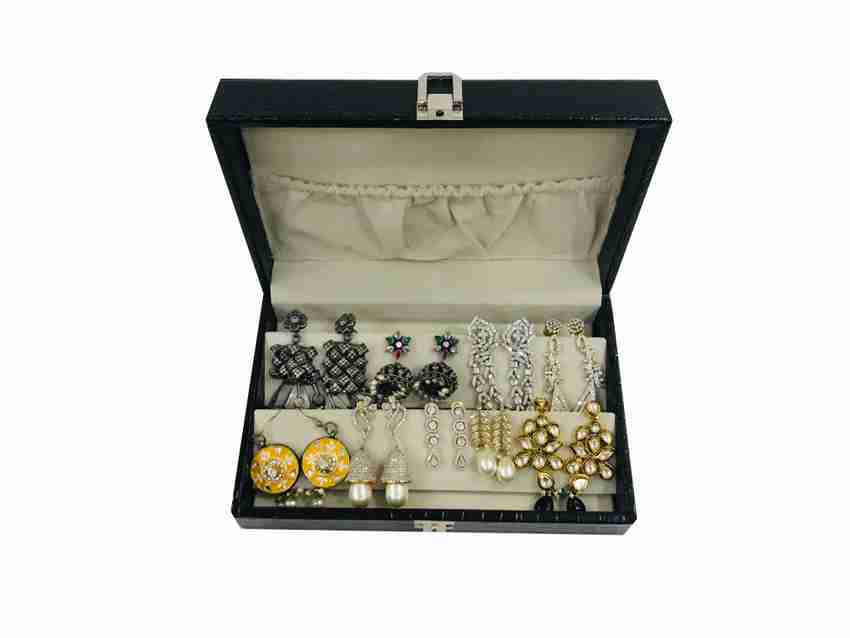 la trove Portable Jewellery Storage Long Earring and Studs Box Organizer Jewelry Box for Earings Made in India premium Leatherette Mdf Vanity Box Long Earing box Earrings Organiser Jewelry box Vanity ...