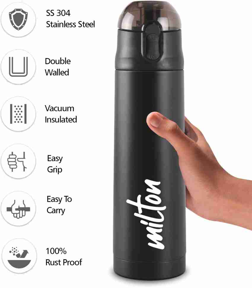 Milton Thermosteel Flip Lid Flask 350, Double Walled Vacuum Insulated 350 ml | 12 oz | 24 Hours Hot and Cold Water Bottle with Cover, 18/8 Stainless