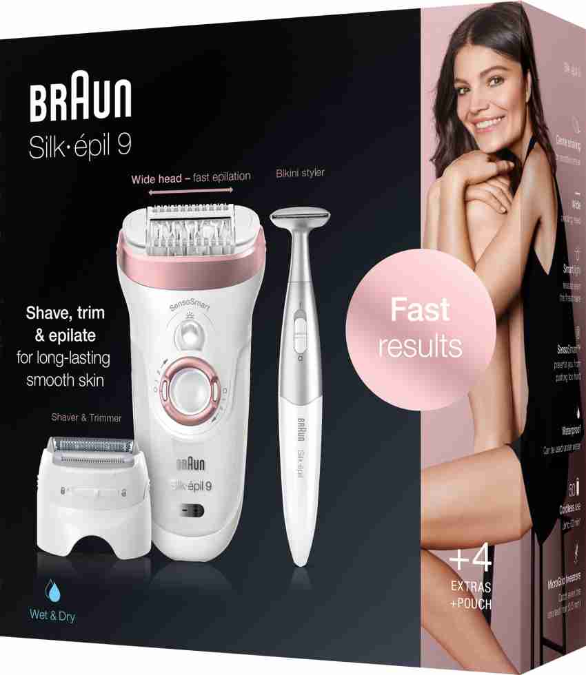 Braun Epilator Silk-épil 9 9-890 Facial Hair Removal for Women, Bikini  Trimmer, Womens Shaver Wet & Dry, Cordless and 7 extras 