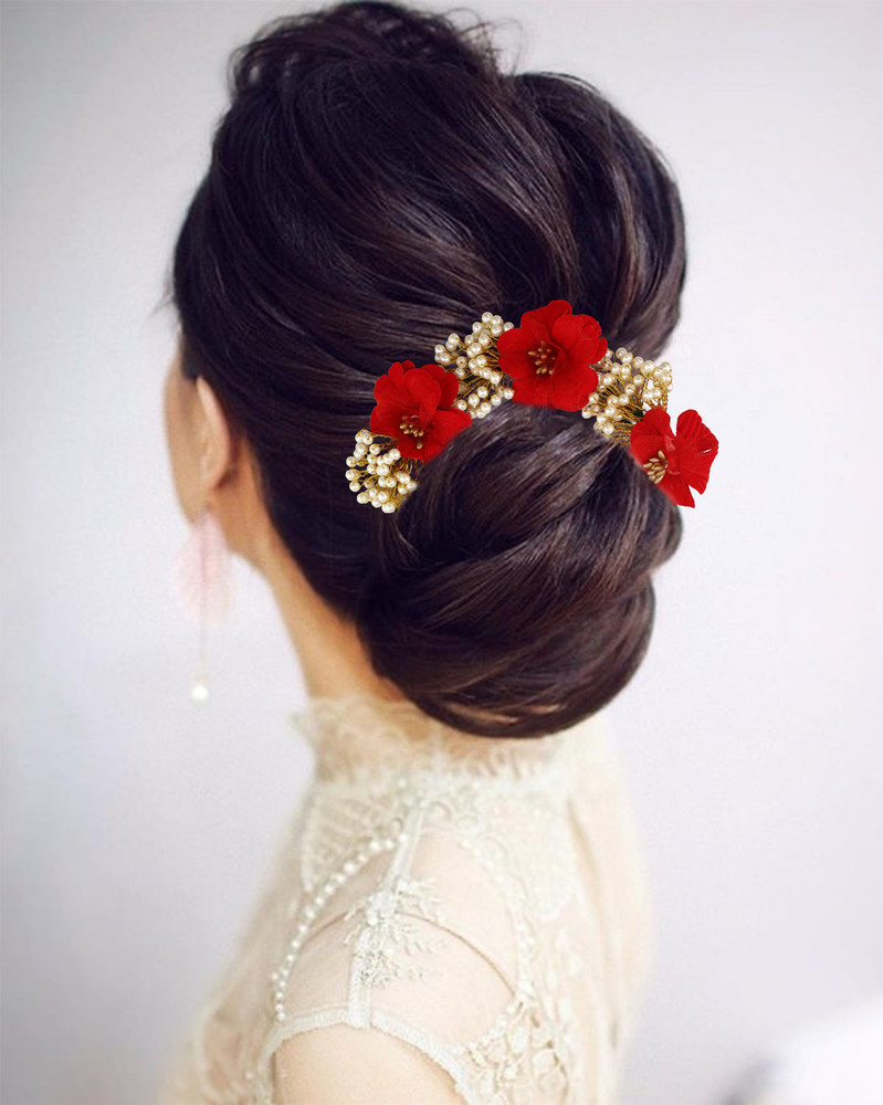 Hair bun top flower accessories