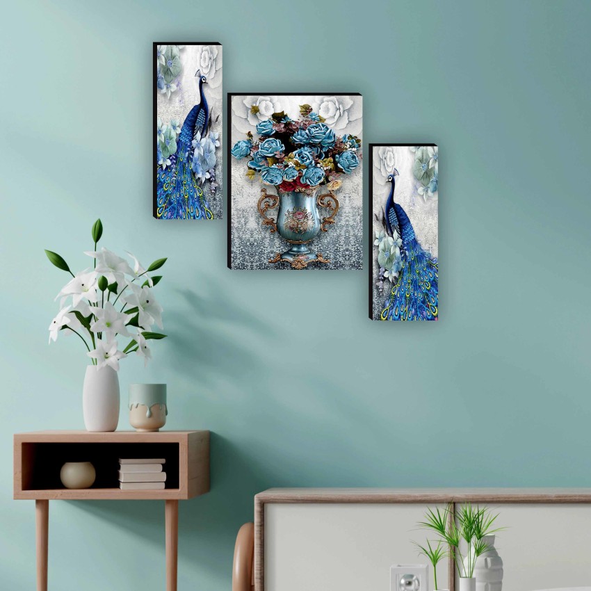 saf Peacock Set of 3 Digital Reprint 12 inch x 18 inch Painting