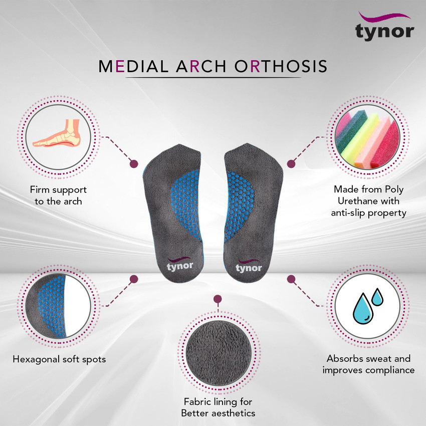 TYNOR Medial Arch Orthosis Grey Small Pack of 2 Foot Support