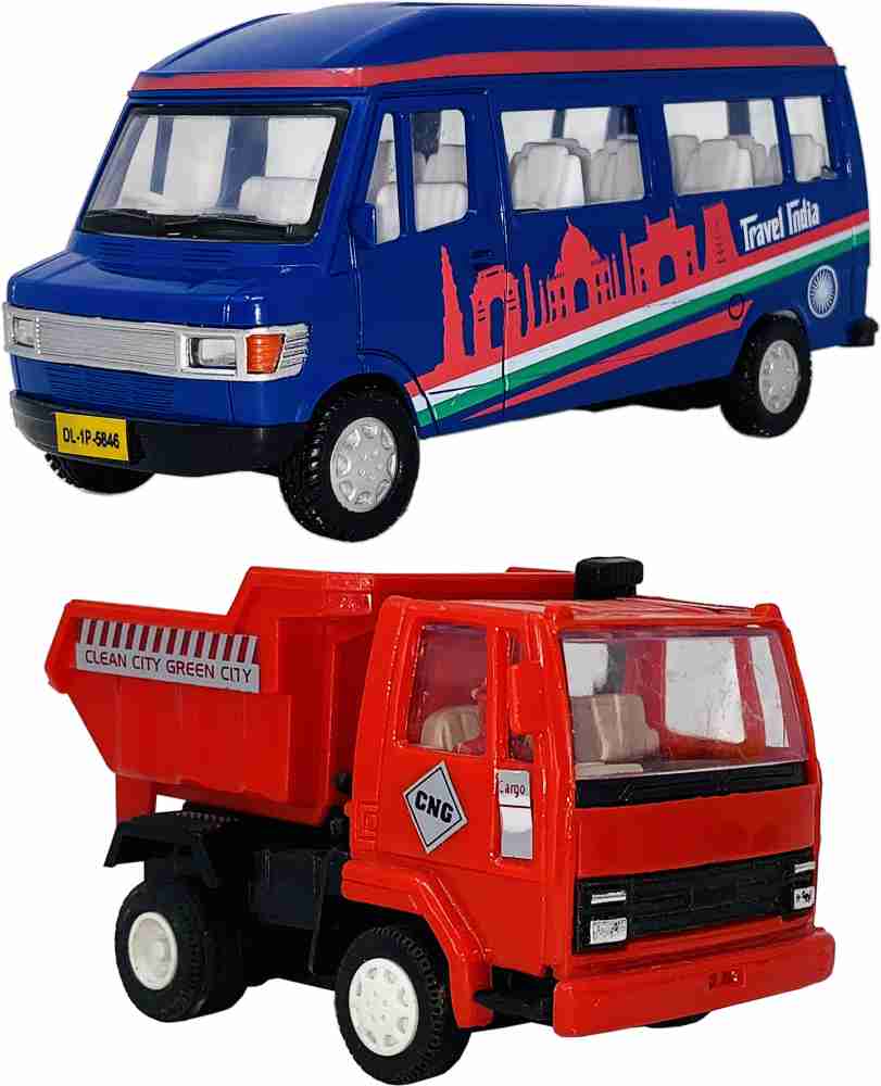 Giftary Set Of 2 Small Size Made Of Plastic Indian Automobile Indian Street Bike  Toy + Transport Trucks Toy For Children, Playing Toys For Boys, Made In  India