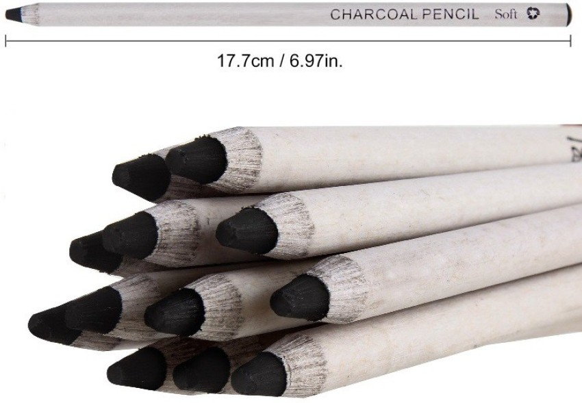 12 Pieces (Soft, Medium & Hard) Charcoal Pencils for Drawing