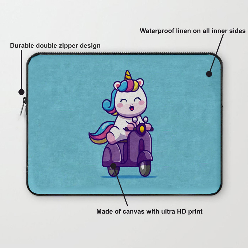 Flipkart Crazy Corner Driving Cute Unicorn Printed Laptop Sleeve Laptop Case Cover with Shockproof Waterproof Linen On All Inner Sides Made of Canvas with Ultra HD Print Gift for