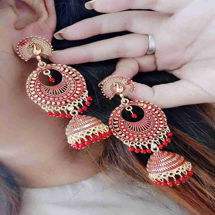 Flipkart Buy BEAUTY DREAM Peacock Style Fancy Party Wear Casual Earring Golden Red Color Earring For Girl s Women Brass Jhumki Earring Online at Best Prices in India