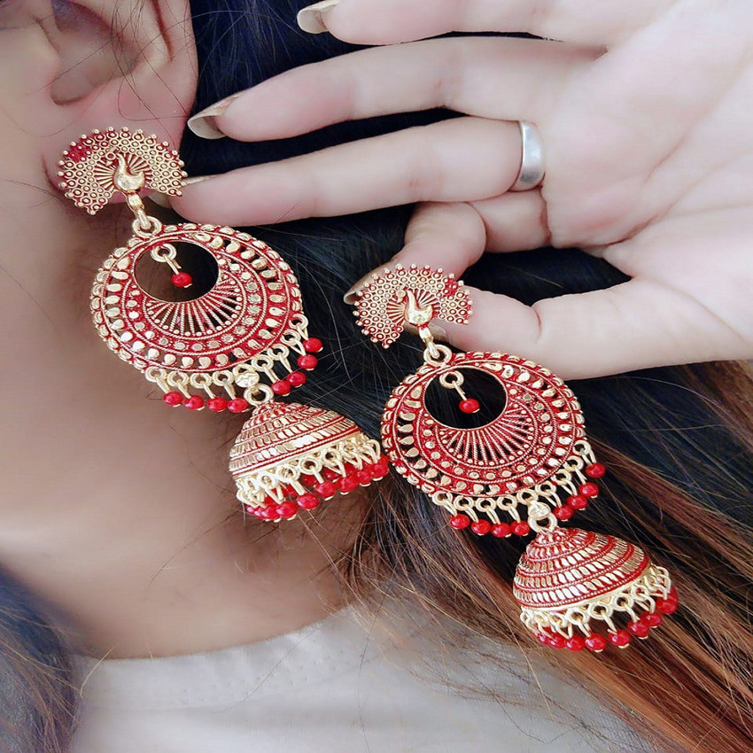 Red colour earrings online clearance