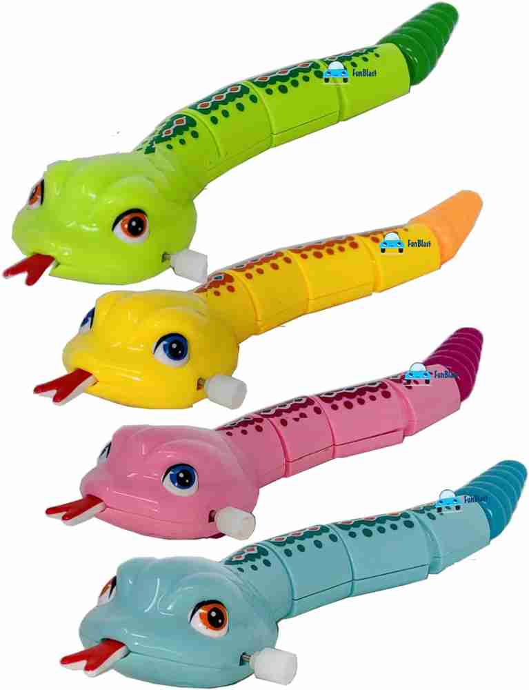 FunBlast Key Winding Snake Toy for Kids Crawling Toy with Moving Wheels Toy for Boys Girls Pack of 2 Multicolor Key Winding Snake Toy for Kids Crawling Toy with