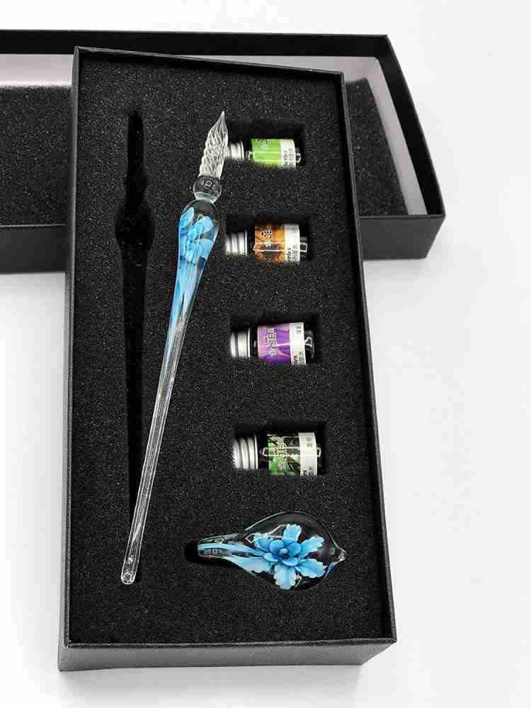Buy GOLD LEAF Flower Design Glass Dip Pen Set, 5-Pieces Calligraphy Pens  Set - 4 Color Inks, (Blue) Online at Best Prices in India - JioMart.