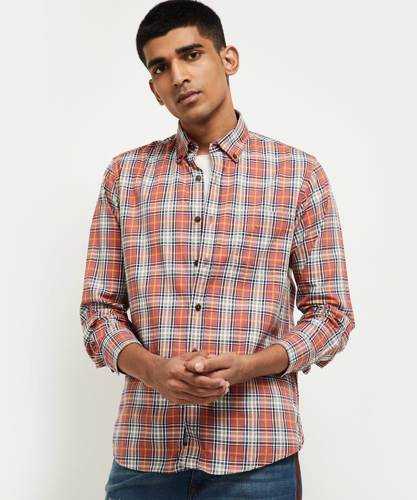 MAX Men Checkered Casual Pink Shirt Buy MAX Men Checkered Casual