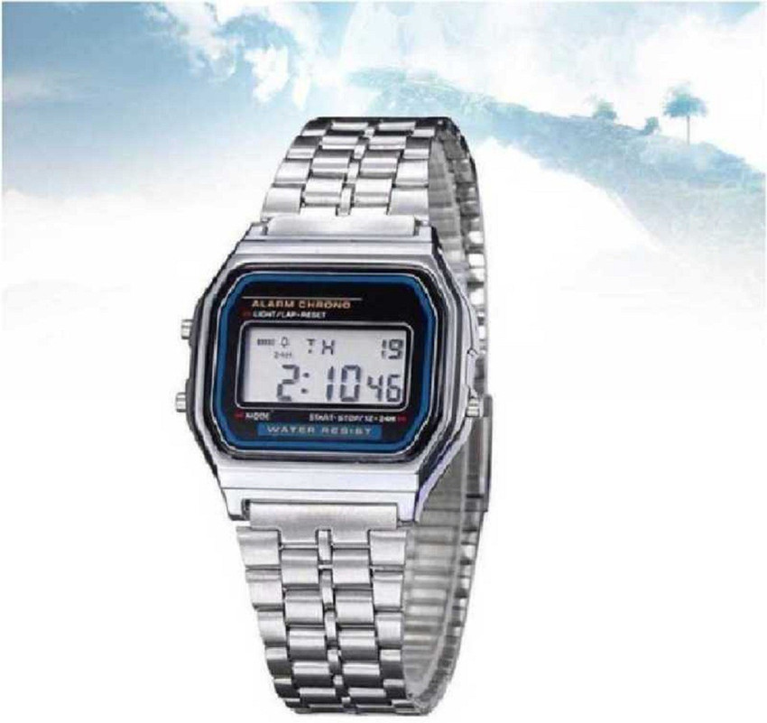 Silver digital hot sale watch mens