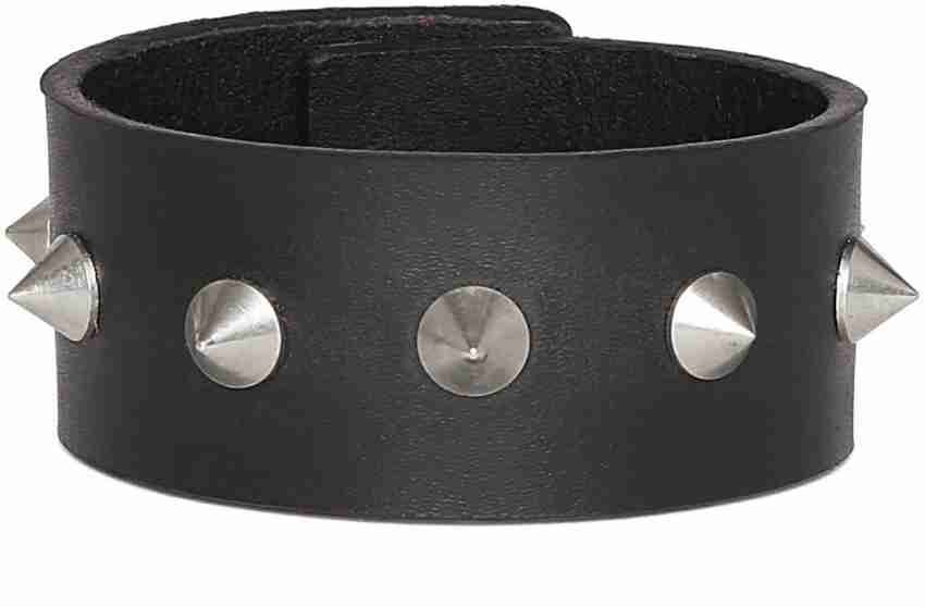 Buy Urbanity Black Leather Wrist Band For Men L Leather Kada For