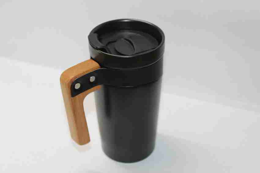 Ello Ceramic TRAVEL MUG Wooden Handle Coffee Mug Tea Cup White