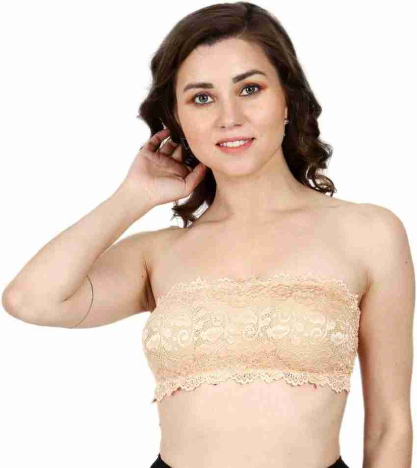 Women's Lace Tube Strapless Lightly Padded Non-Wired Bandeau Bra (Free  Size, Fits Best- 28B-34B