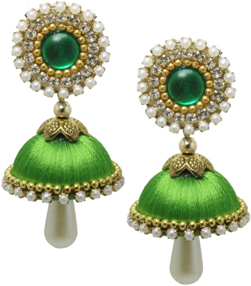 Green silk thread on sale earrings