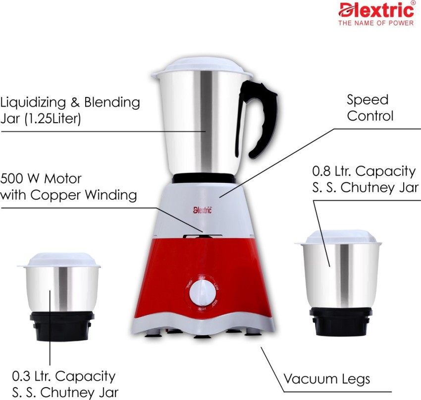 Glass Jar 350W Copper Motor Indian Mixer Grinder Blender 2 Speeds