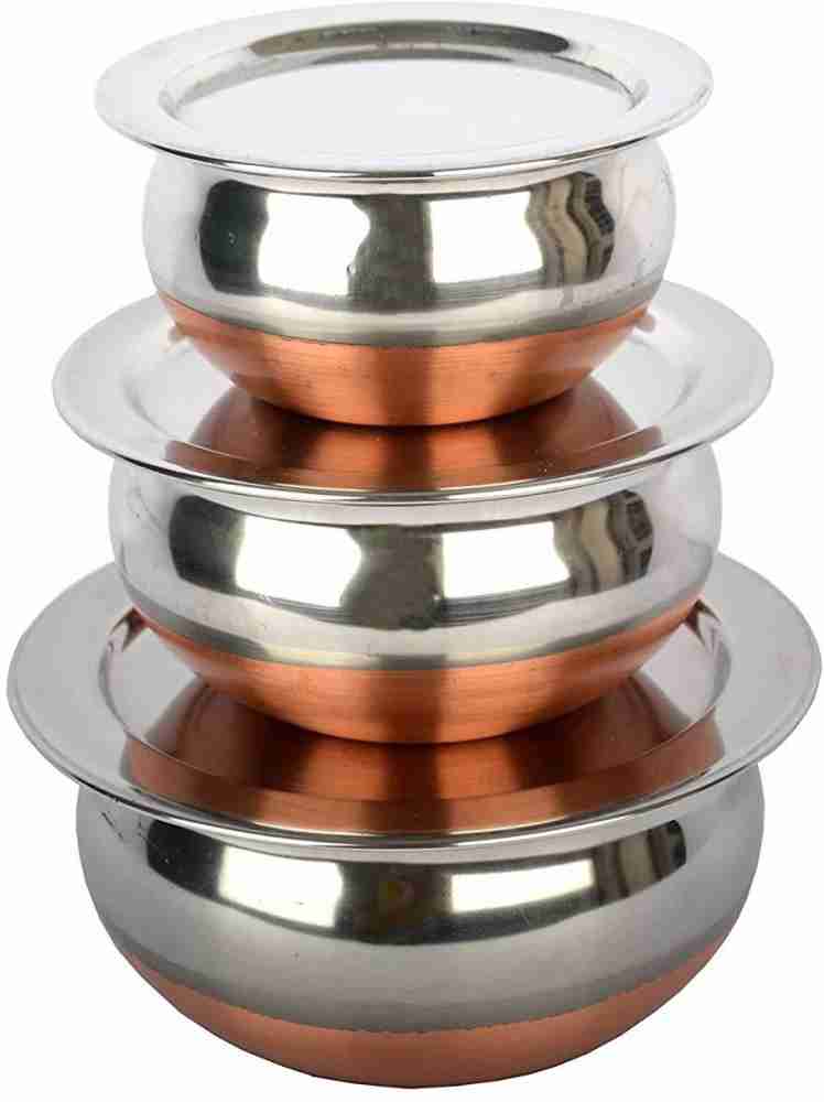  Sumeet Stainless Steel with Copper Bottom Cook and Serve  Essential Handi with Lid - Set of 3 Pcs (1.1 LTR, 1.6 LTR, 2.1 LTR): Home &  Kitchen