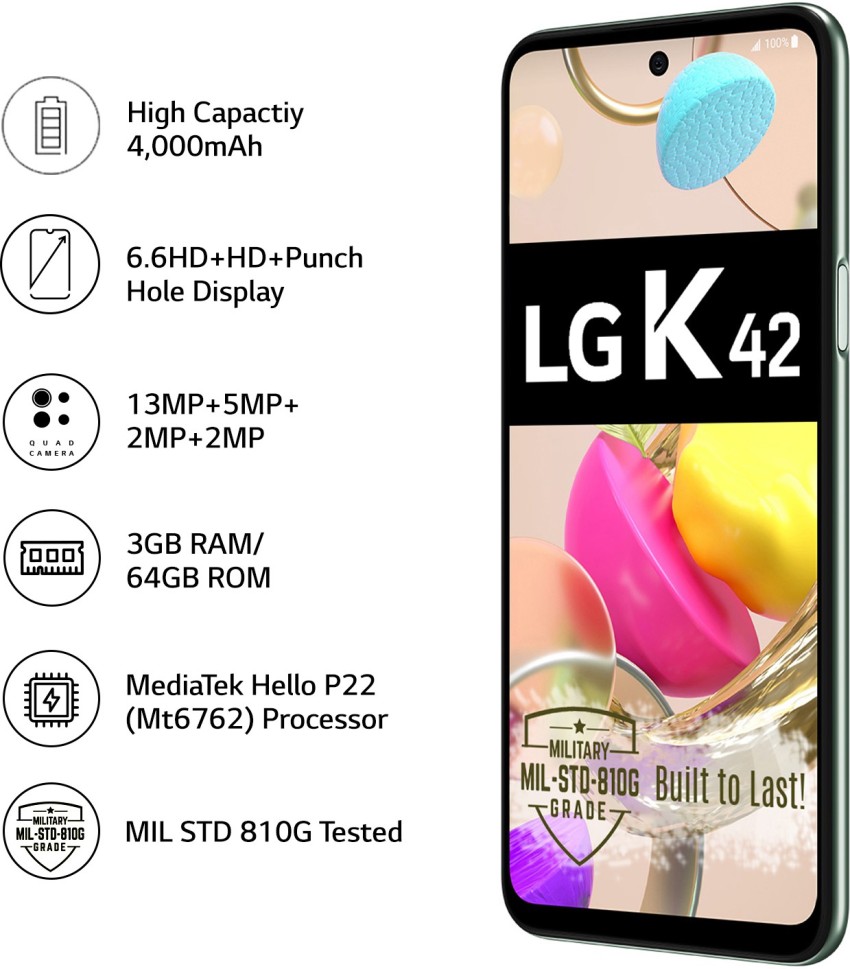 LG K42 4G LTE desbloqueado Volte 64GB Quad Cámara (LTE USA Latin Carribean)  3GB Ram 6.6 (no Verizon/Boost) Dual Sim Android 10 (verde)