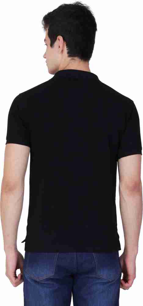 True Color Solid Men Polo Neck Black T-shirt