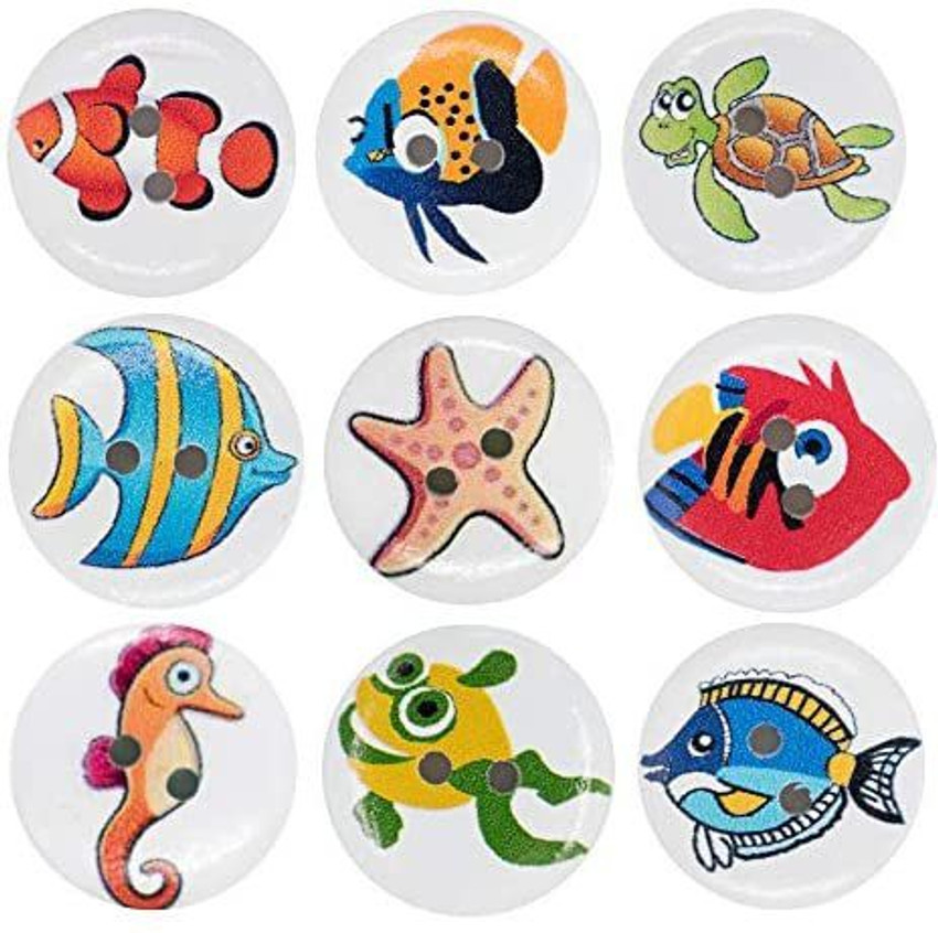 DFYOUHome Wooden Sewing Buttons with Colorful Sea Animals Pattern