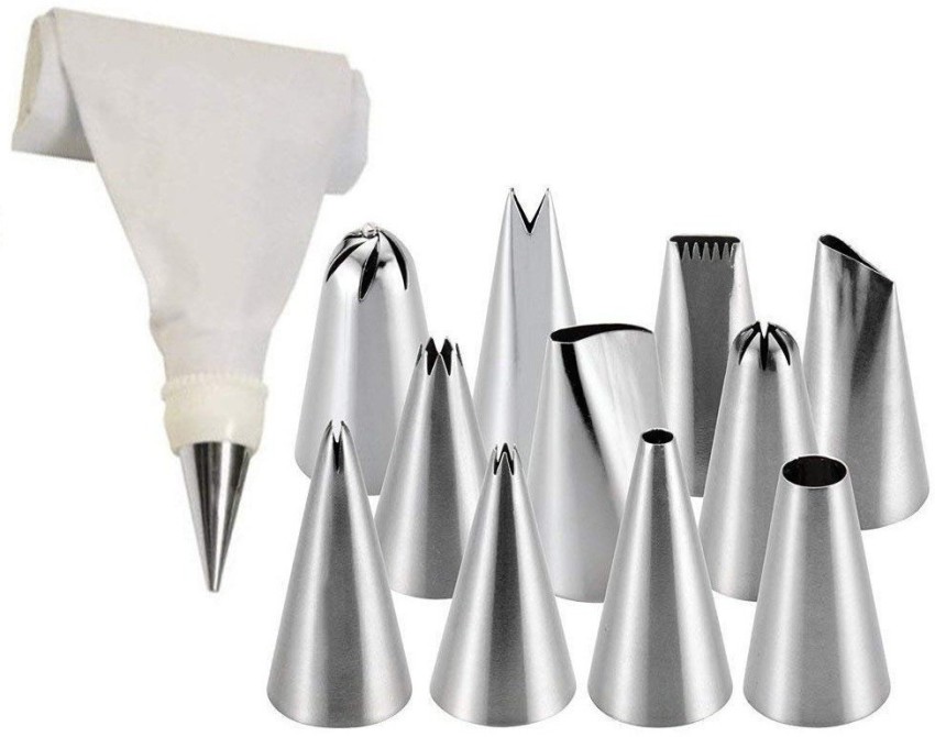 Right Traders 12 Piece Piping Bag Nozzles Cake Decorating Tool Set Frosting  Icing Cream Syringe Piping Bag Tips With Steel Nozzles Muffin Dessert  Decorators Reusable  Washable Kitchen Tool Set Silver Kitchen