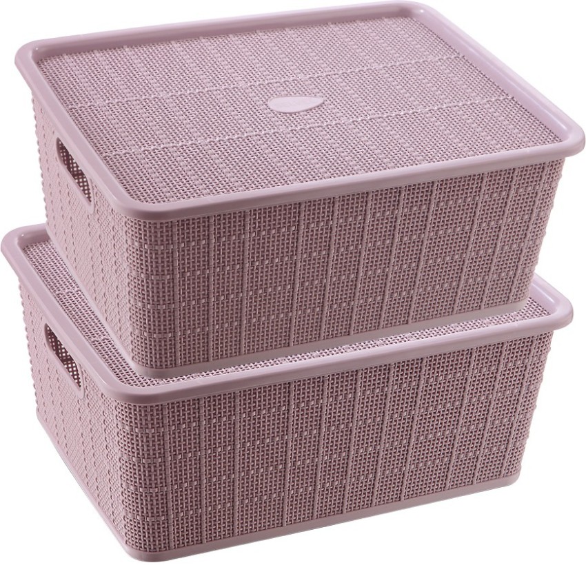 Large PP Woven Plastic Storage Basket with Lid, Storage Box