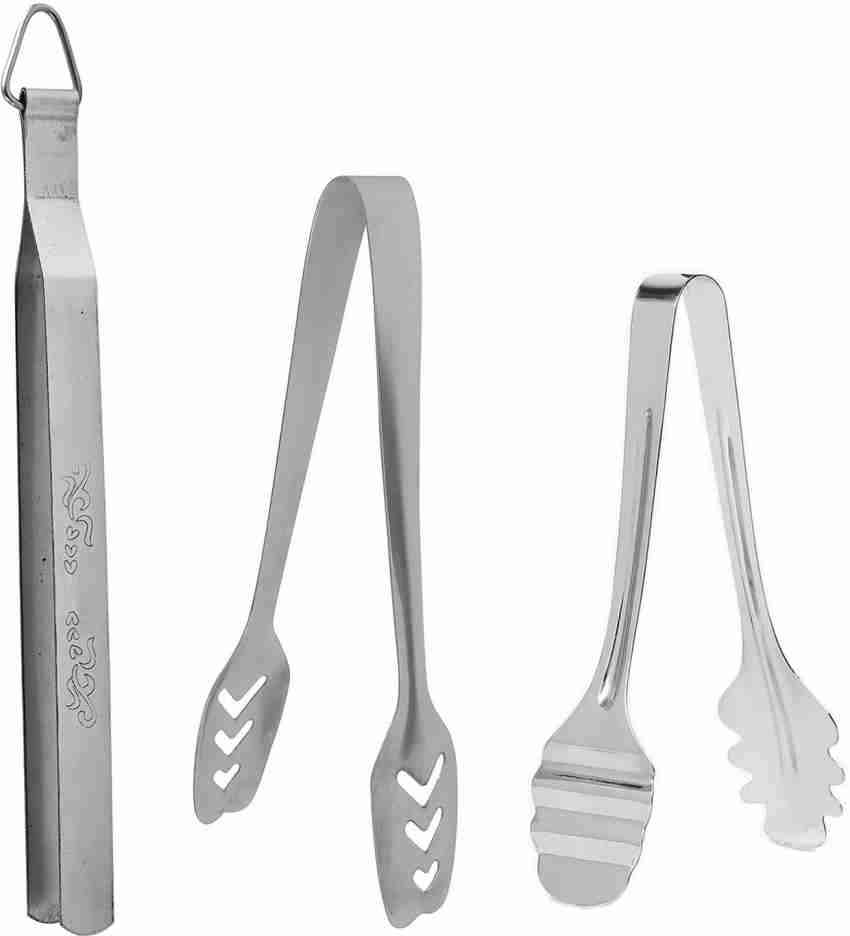 2 Pack Buffet Tongs, 10 Inch Stainless Steel Kitchen Food Serving Tongs  with Scissor Style Handles for Salad, Bread, Cake