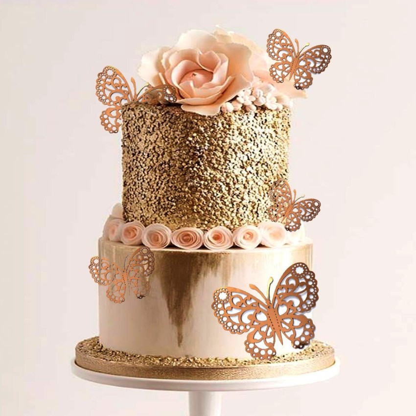 Birthday Cake TOPPER. Rose Gold Butterfly Cake Decoration.