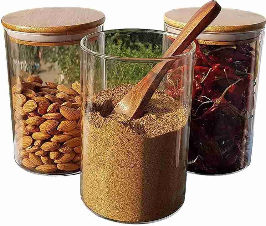 Buy Femora Borosilicate Glass Jar with Bamboo Lid Air-Tight Jar