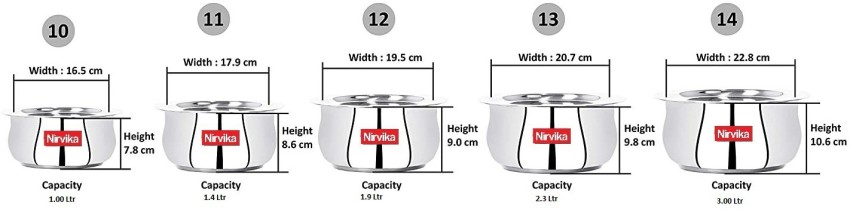  Sumeet Stainless Steel Copper Bottom Belly Shape 5 Pc Tope/ Cookware/Pot Set with Lid 380ML, 500ML, 780ML, 1.1Ltr, 1.4Ltr, (Silver):  Home & Kitchen