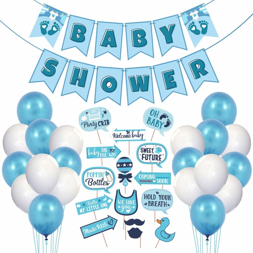 PartyDecoration Baby Shower Decorations Props Material Set-41Pcs Banner,  Photo Booth Props and 25 Pcs Balloons for Gender Reveal,Maternity,Balloons