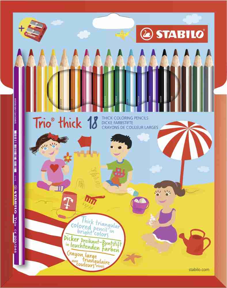 Stabilo Trio thick - Colouring Pencil Set + Sharpener -  Triangular Shaped Color Pencils 