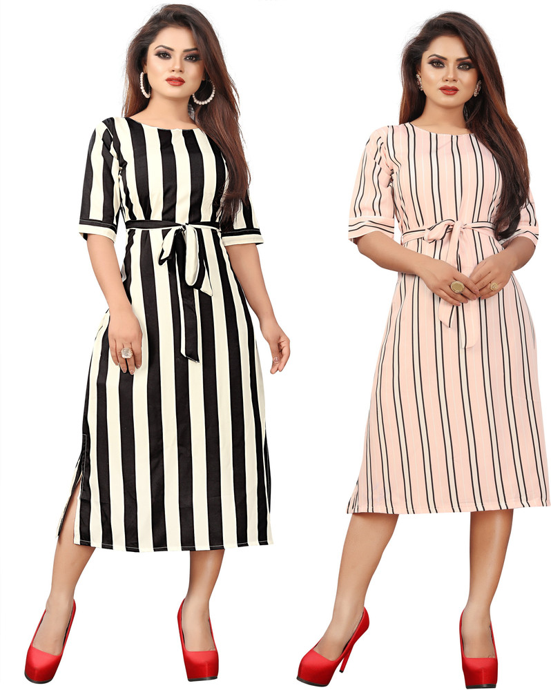 KHUSHIFAB1 Women A line Black Pink White Dress Buy KHUSHIFAB1