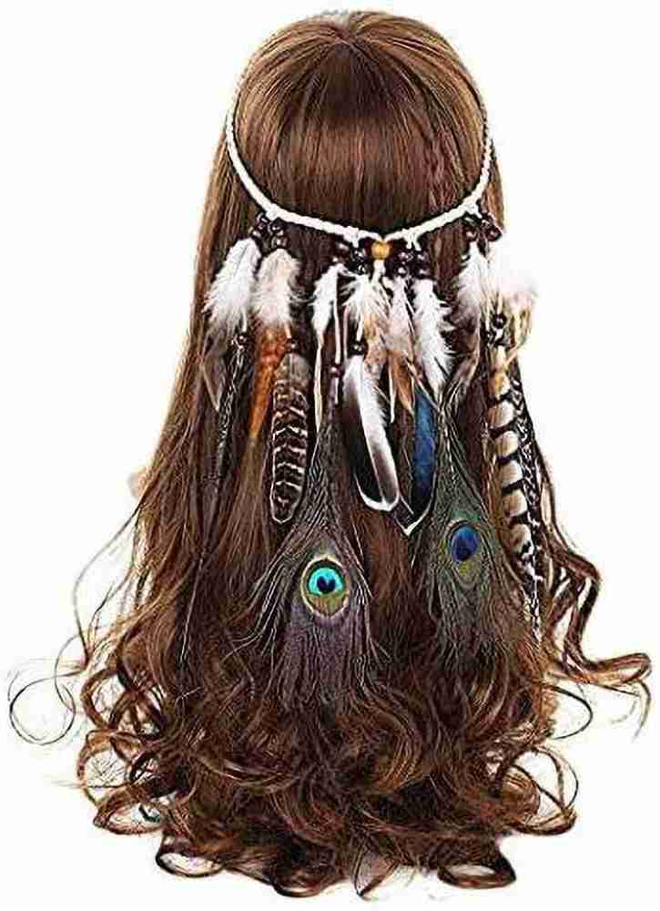 Hippie Feather Hair Extension Clip - AWAYTR Bohemia Tribal Indian Peacock Hair  Feather Hippie Headpiece Braided Beads Headwear Festival Hair Accessories  (3color)