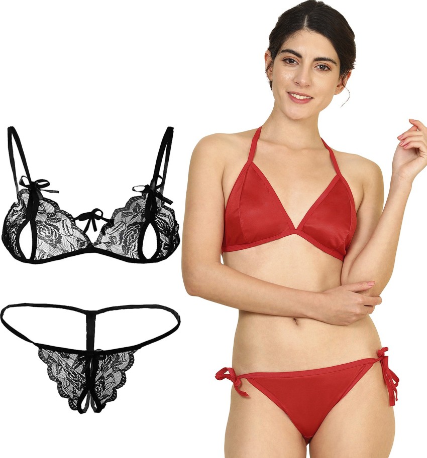 Buy Samvar-Women's Net Bikni Bra Panty Set for Women Lingerie Set