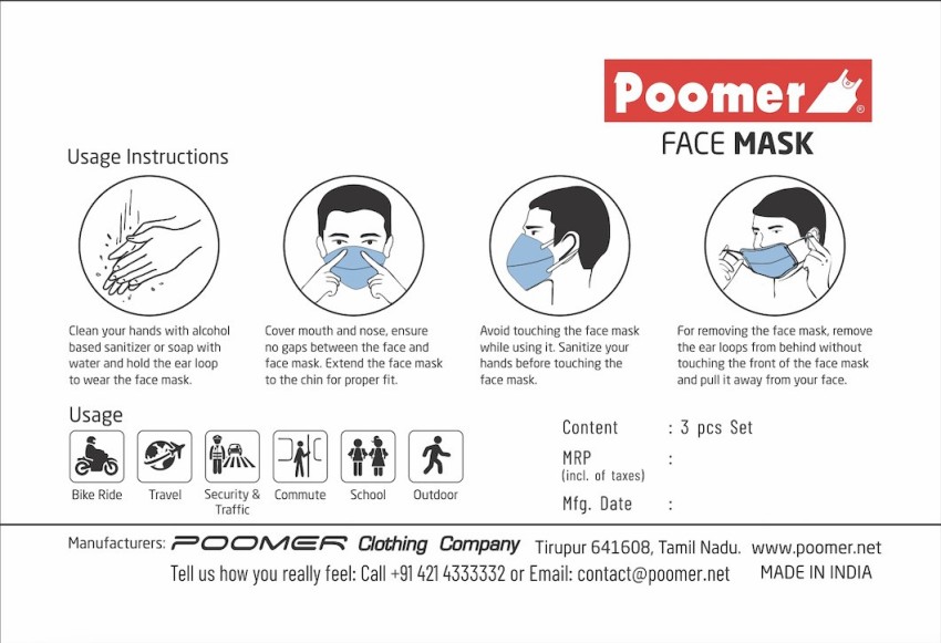 3 In One Pack Poomer Face Mask 3 Layer at Rs 130, Washable Face Mask in  Chennai