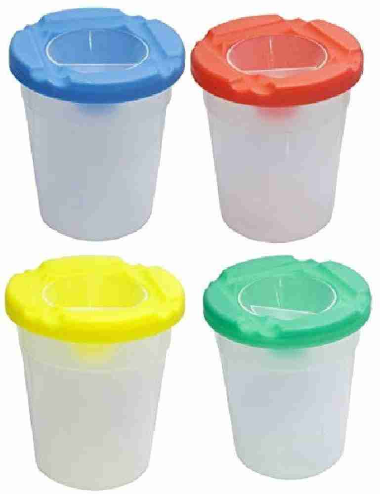 KNAFS Lid Plastic Painting Cup Water Cups for Painting Brush  Holder Container - Set of 4 