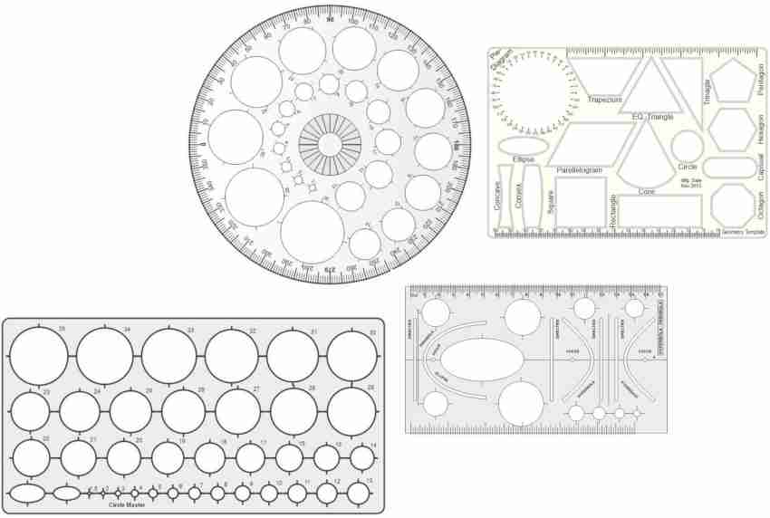 Upyukat Drawing templates: Pro Circle (25 Circles), Set  Square Big & Small, Circle master (35 circles), Drawing curves of 4  different shapes Drafting Scale Ruler Useful to Architect, Engineering or