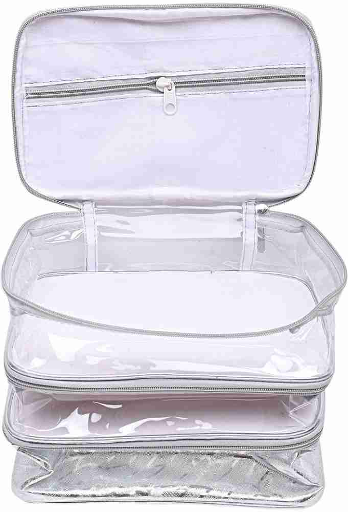ultimatefashionista Transparent PVC Make Up Kit Cum Jewellery Kit (Silver)  Makeup Bag Toiletries Bag Cosmetic Kit Pouch Utility Bag vanity  box,jewellery box Vanity Box(maroon) vanity box,makeup box Vanity Box Price  in India