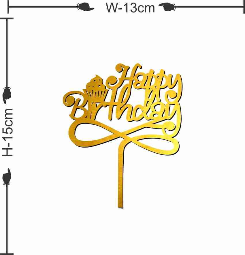 1 Pc Golden Acrylic Happy Birthday Cake Topper, Packaging Type