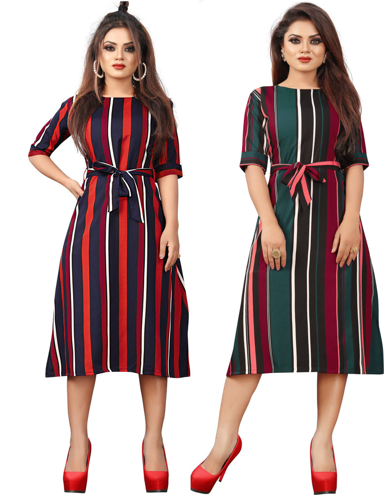 NEW ETHNIC FASHION Women A line Maroon Dark Green Multicolor