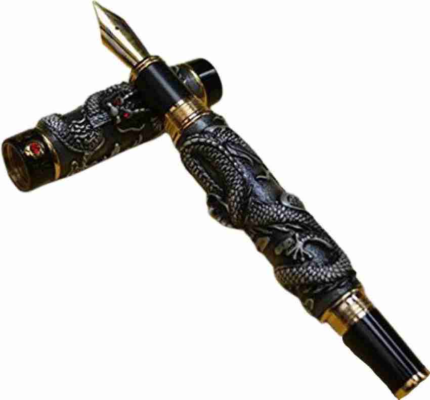 Classic Design Brand Luxury Dragon Crystal Diamond Ink Fountain Pen Office  Business Men Siganture Metal Pen Black - Sfygv