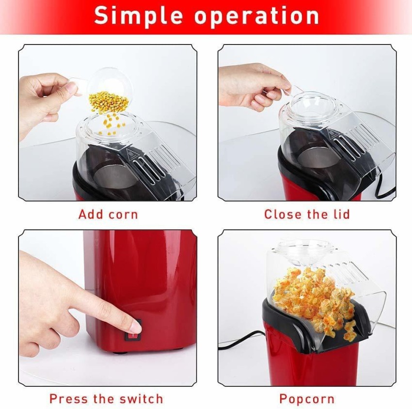 UV Exim Hot Air Popcorn Maker Machine 1200W, Home Popcorn Maker with  Removable Top Cover and Measuring Spoon, Healthy Oil-Free for Parties & Kids  Easy to Clean, 2-3 Minutes Fast, Red Popcorn